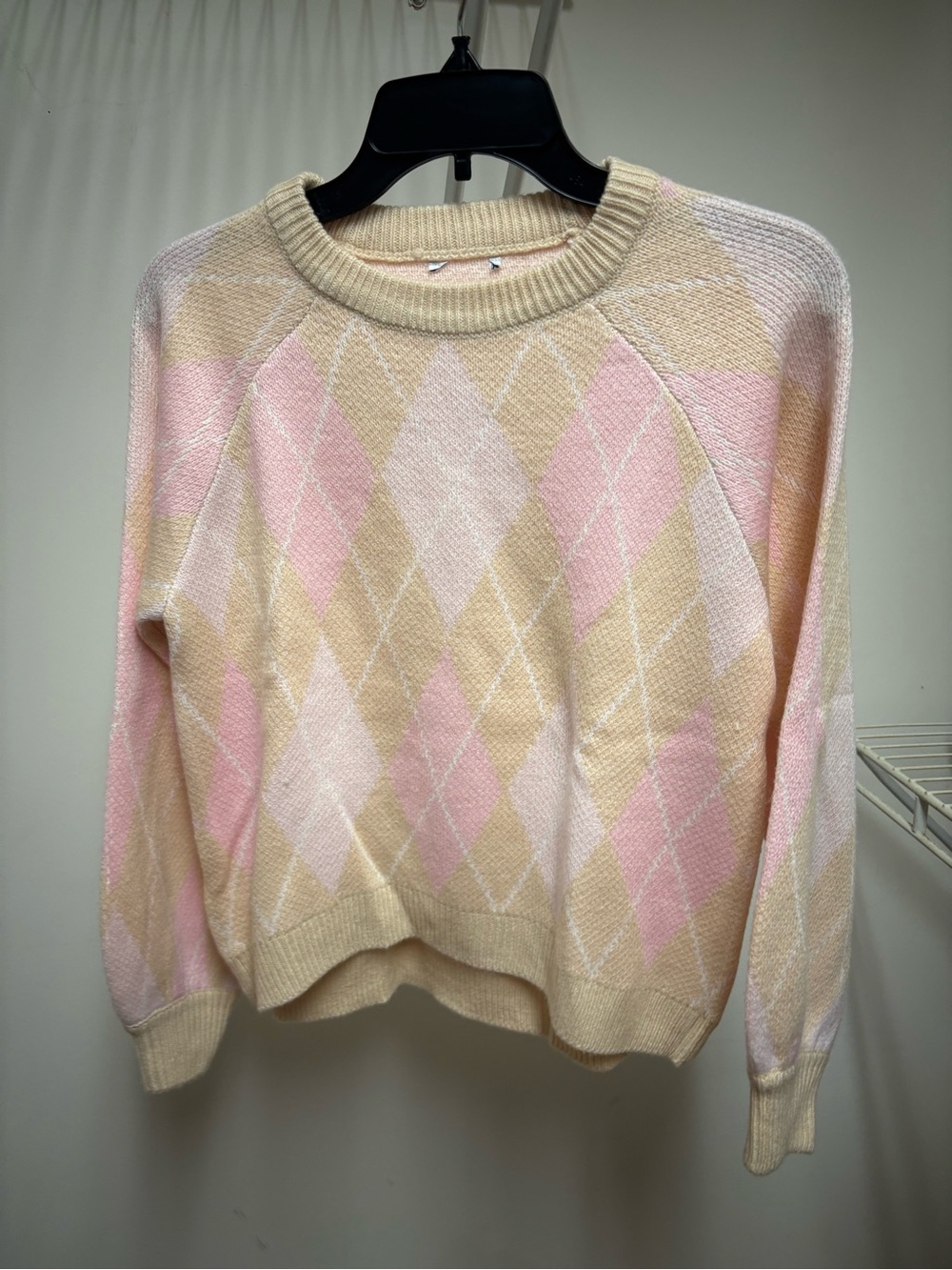Pastel Argyle Crewneck Sweater - Pastel Pink & Cream